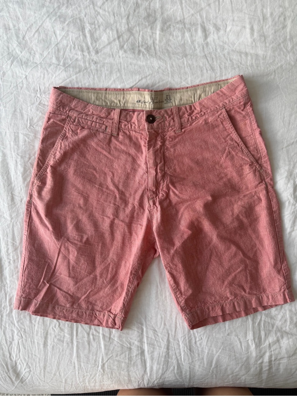 Men's Pink 100% Cotton H&M Casual Cotton Shorts Size 33”